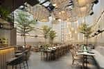 Vista panorámica del comedor y la barra desde un ángulo diferente