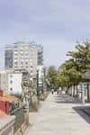 Paseo de Alfonso XII con edificios y árboles, mostrando la amplitud del lugar