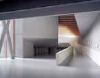 Interior de un pasillo o área común con diseño arquitectónico moderno