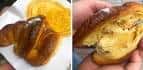 Primer plano de croissants dorados, mostrando la repostería