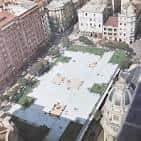 Vista aérea de la Plaza de Vigo en A Coruña, mostrando su diseño y edificios circundantes