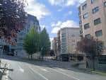 Calle Pintor Laxeiro con edificios residenciales y árboles