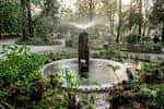 Fuente central en el Xardín Botánico con vegetación exuberante