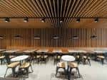 Amplio salón comedor con mesas y sillas de diseño moderno