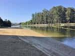 Vista de la playa fluvial del Lérez con el río y arboleda