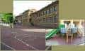 Vista exterior del CEIP Curros Enríquez con patio y zona de juegos