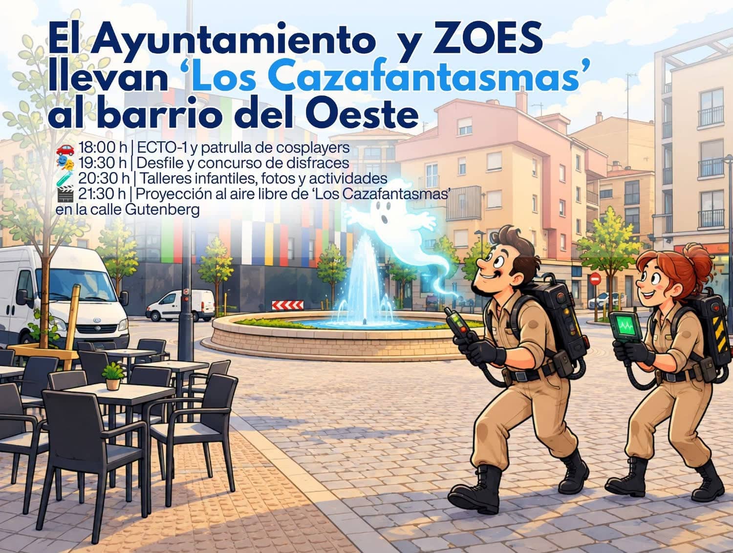 Experiencia inmersiva con cine al aire libre, coche ECTO-1 y Los Cazafantasmas