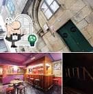 Vista exterior del Pub A Reixa y su interior con la barra