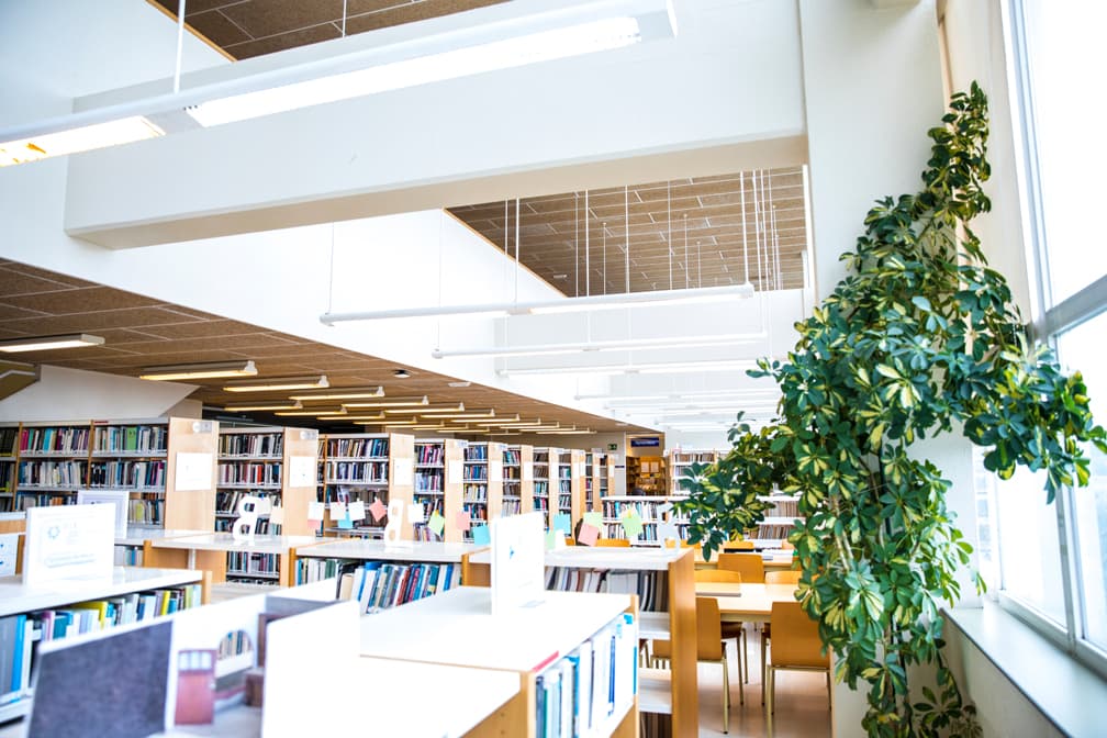 Interior de la biblioteca o sala de estudio de la Facultad de Sociología