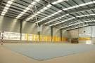 Vista interior del pabellón polideportivo con la cancha vacía y estructura del techo