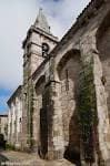 Detalle de la torre campanario y los arcos laterales de la Colegiata de Santa María del Campo.