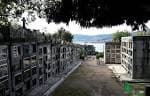 Vista panorámica del Cementerio de Teis con nichos y la ría de Vigo al fondo