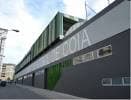 Fachada lateral del edificio del Campo Federativo de Coia con su nombre