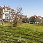 Zona de césped y árboles en el Parque de Galeras con edificios residenciales