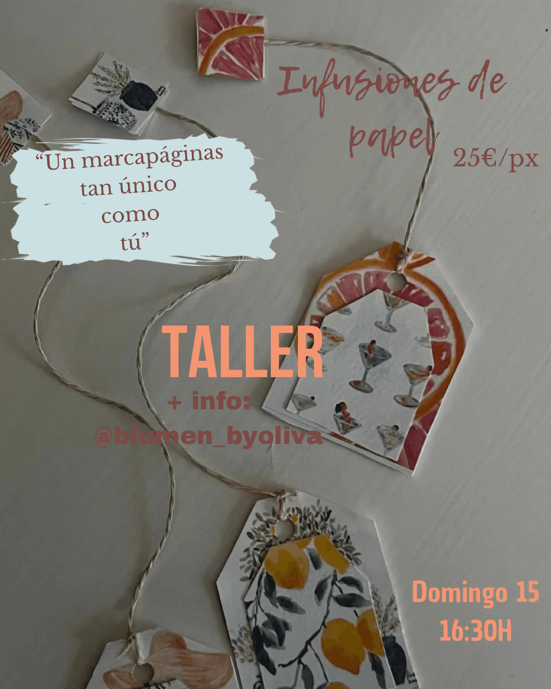 Infusiones de papel, taller de creación de marcapáginas