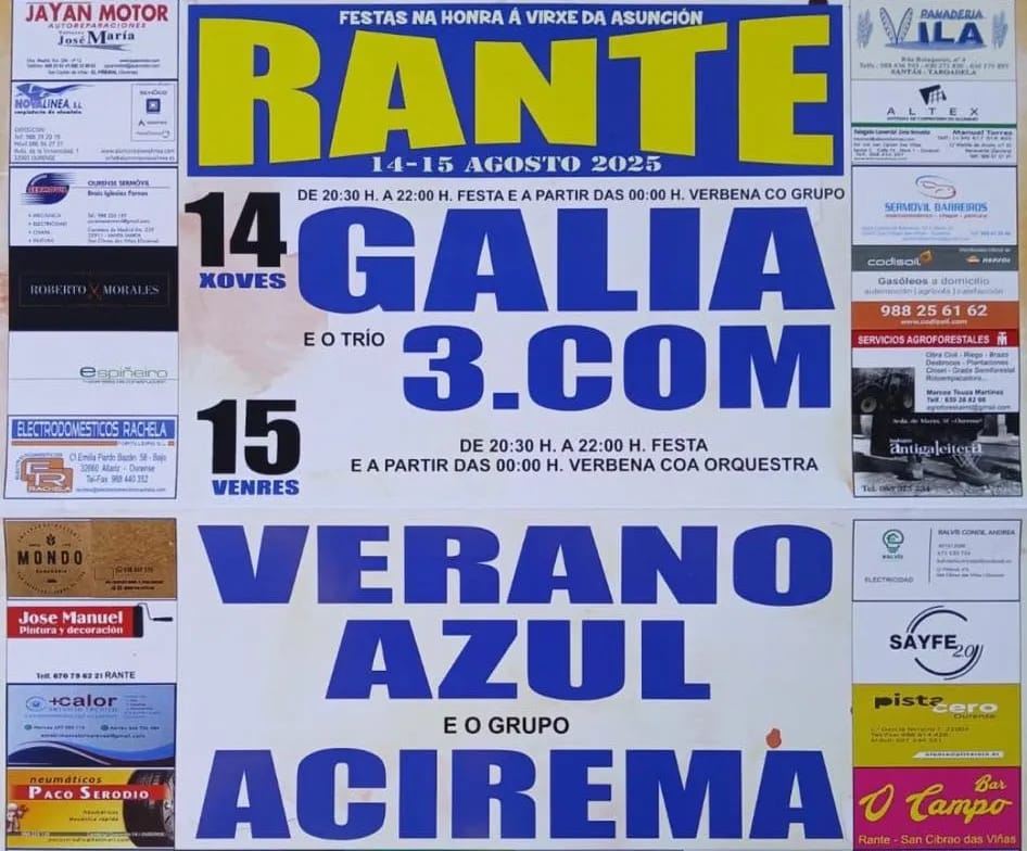 Fiestas de Rante 2025 en honor a la Virgen de la Asunción