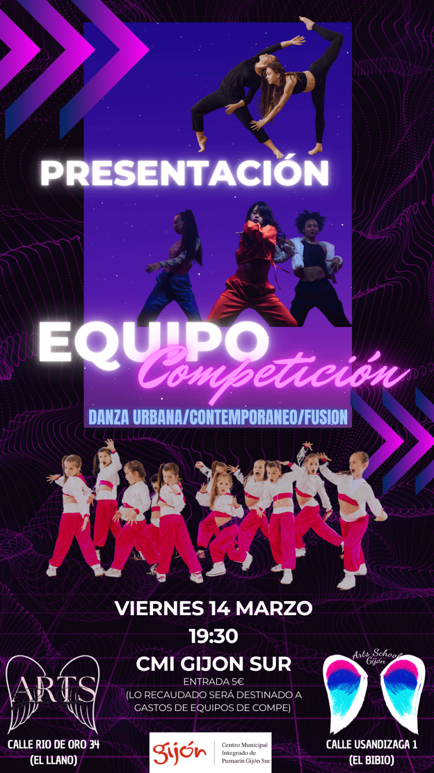 Presentación equipos competición. Escuelas danza Arts School (El Bibio) y Arts Dance Studio (El Llano)