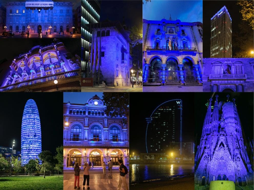 Els edificis s'il·luminen de blau