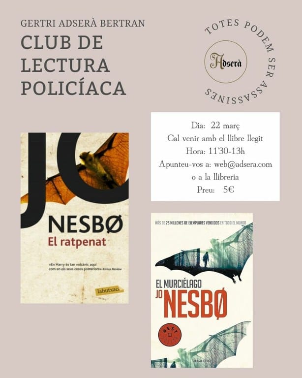 Club de lectura policíaca con el libro "El ratpenat" de Jo Nesbø
