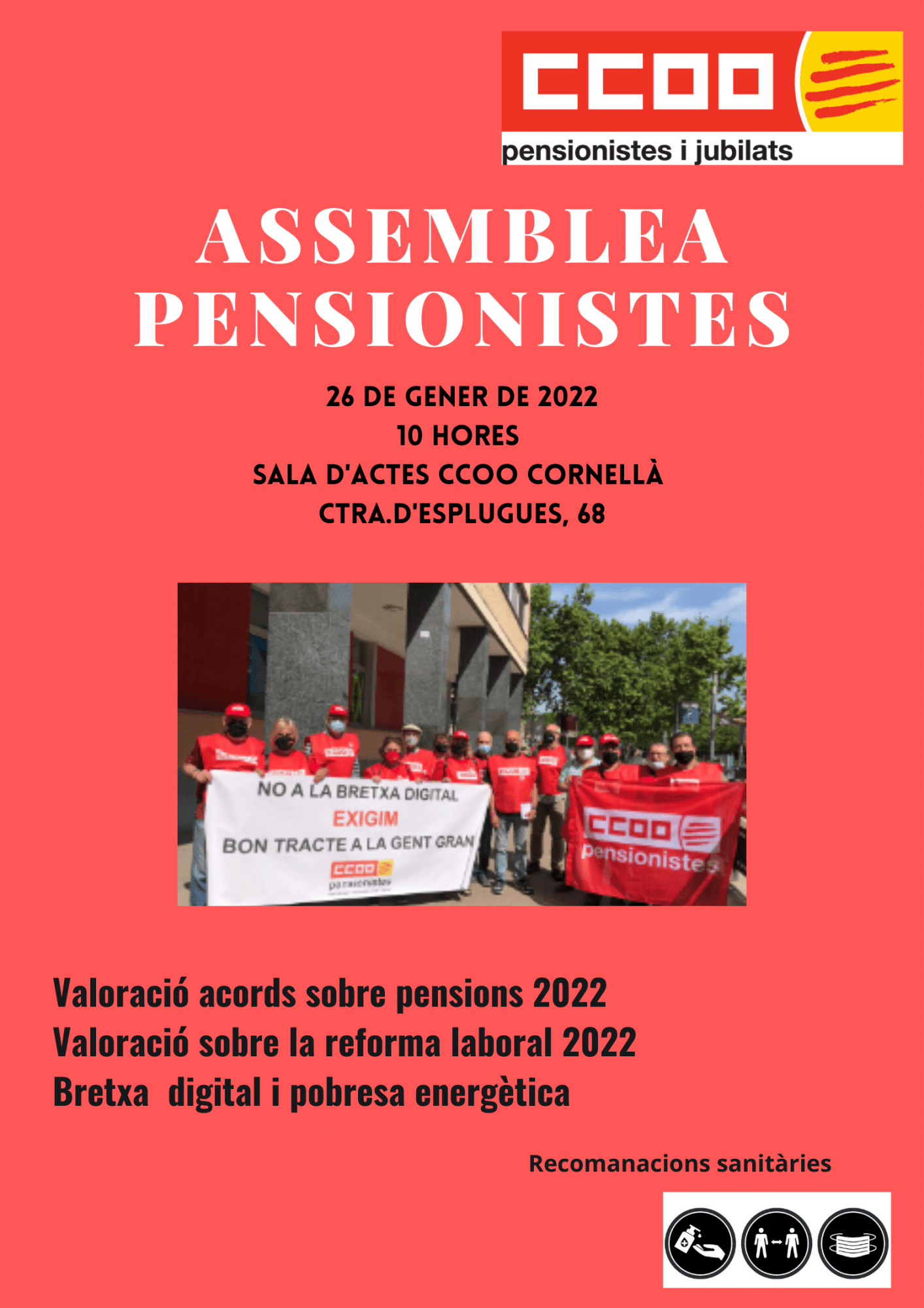 CCOO organiza asambleas para pensionistas en el Baix Llobregat para tratar temas que afectan al colectivo