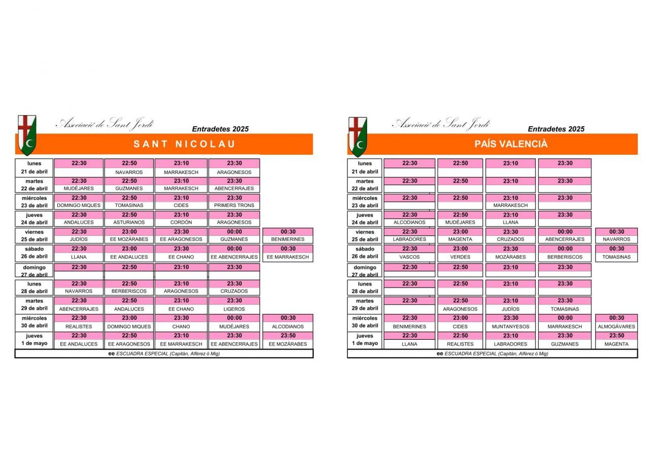 Calendario Entradetes 2025