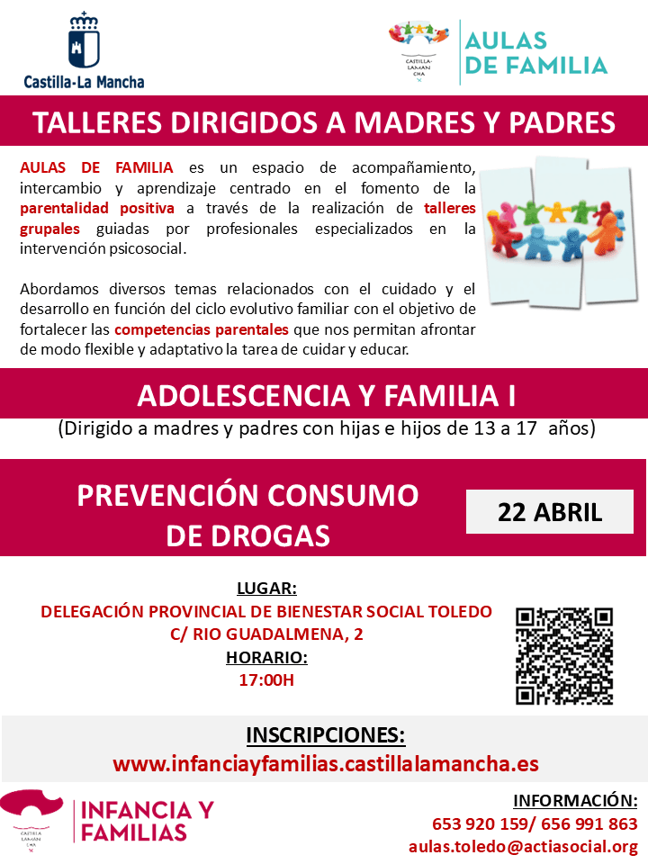 Aulas de Familia. Sesión presencial dirigida a madres y padres. “Detección y prevención del consumo de drogas”.