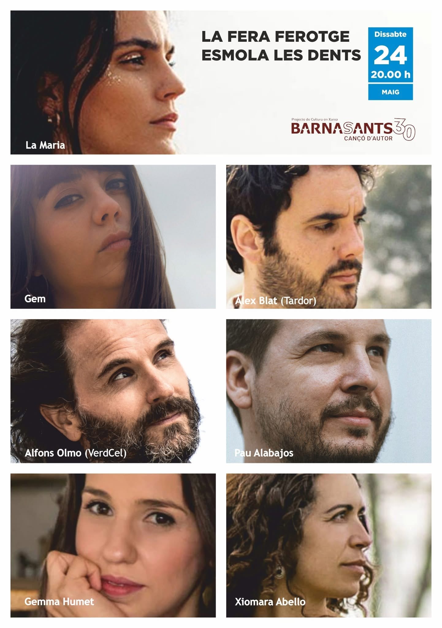 Concierto: «La Fera Ferotge Esmola les Dents» La Maria, Gem, Alex Blat (Tardor), Alfons Olmo (VerdCel), Pau Alabajos, Gemma Humet, Xiomara Abello