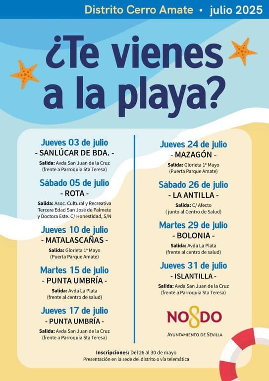 Viajes a la playa Distrito Cerro-Amate Julio 2025