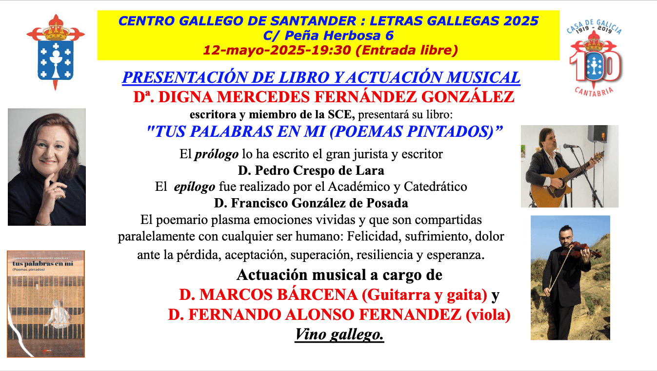 Presentación del libro de Digna Mercedes Fernández "Tus palabras en mí (poemas pintados)" y actuación musical