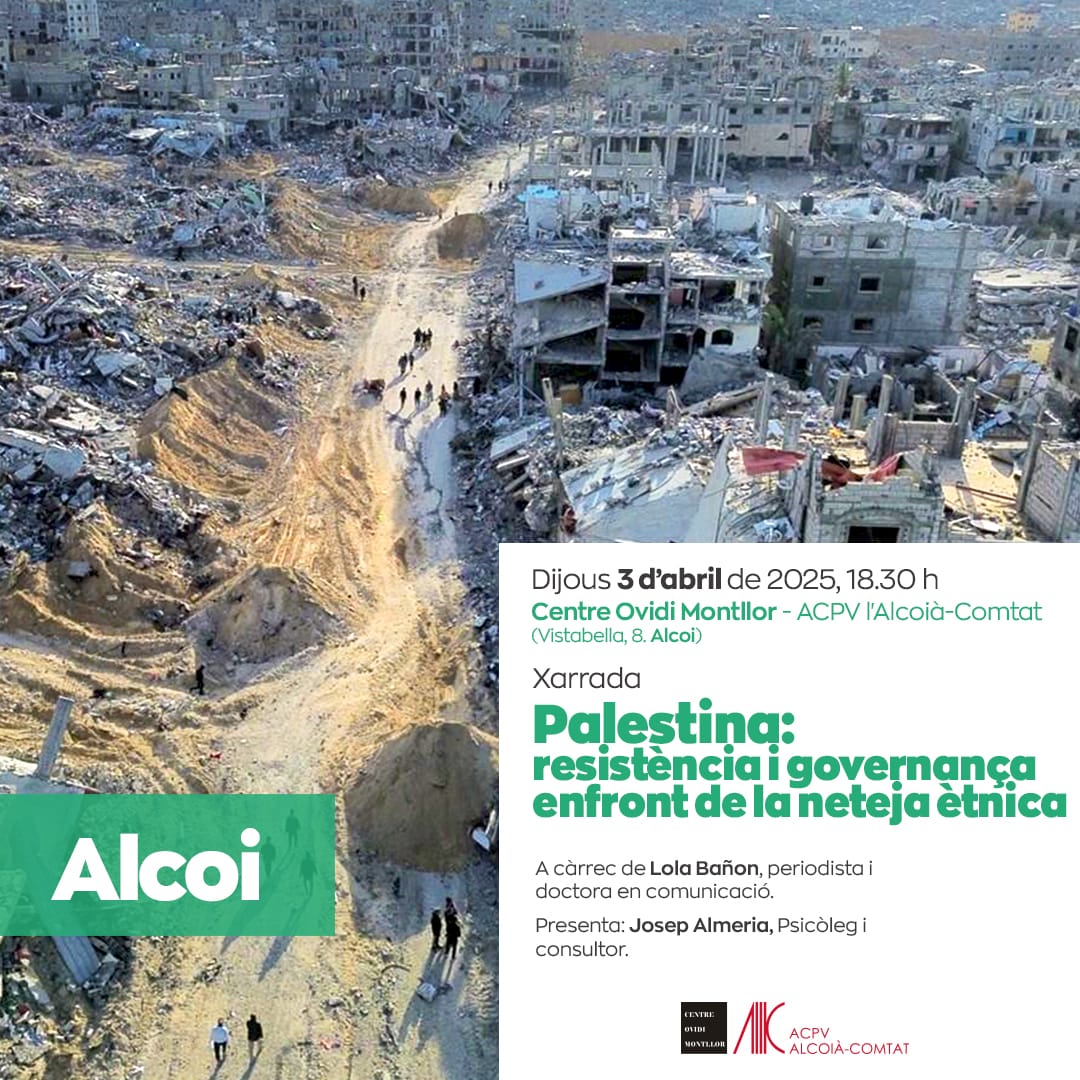 Charla: «Palestina: resistencia y gobernanza frente a la limpieza étnica» Lola Baños, Josep Almeria
