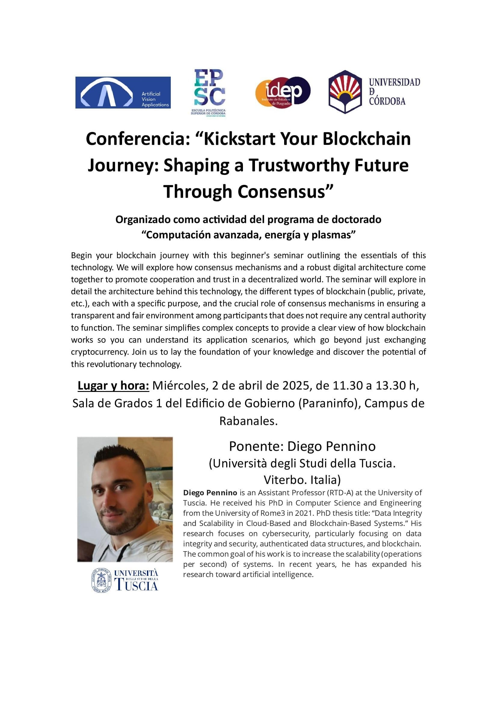 Conferencia Kickstart Your Blockchain Journey: Shaping a Trustworthy Future Through Consensus