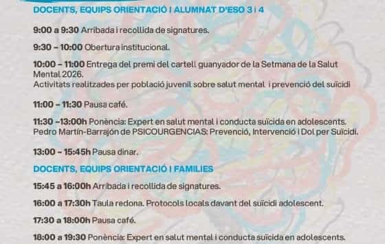 Semana de la Salud Mental 2026: Jornada de prevención del suicidio en población adolescente