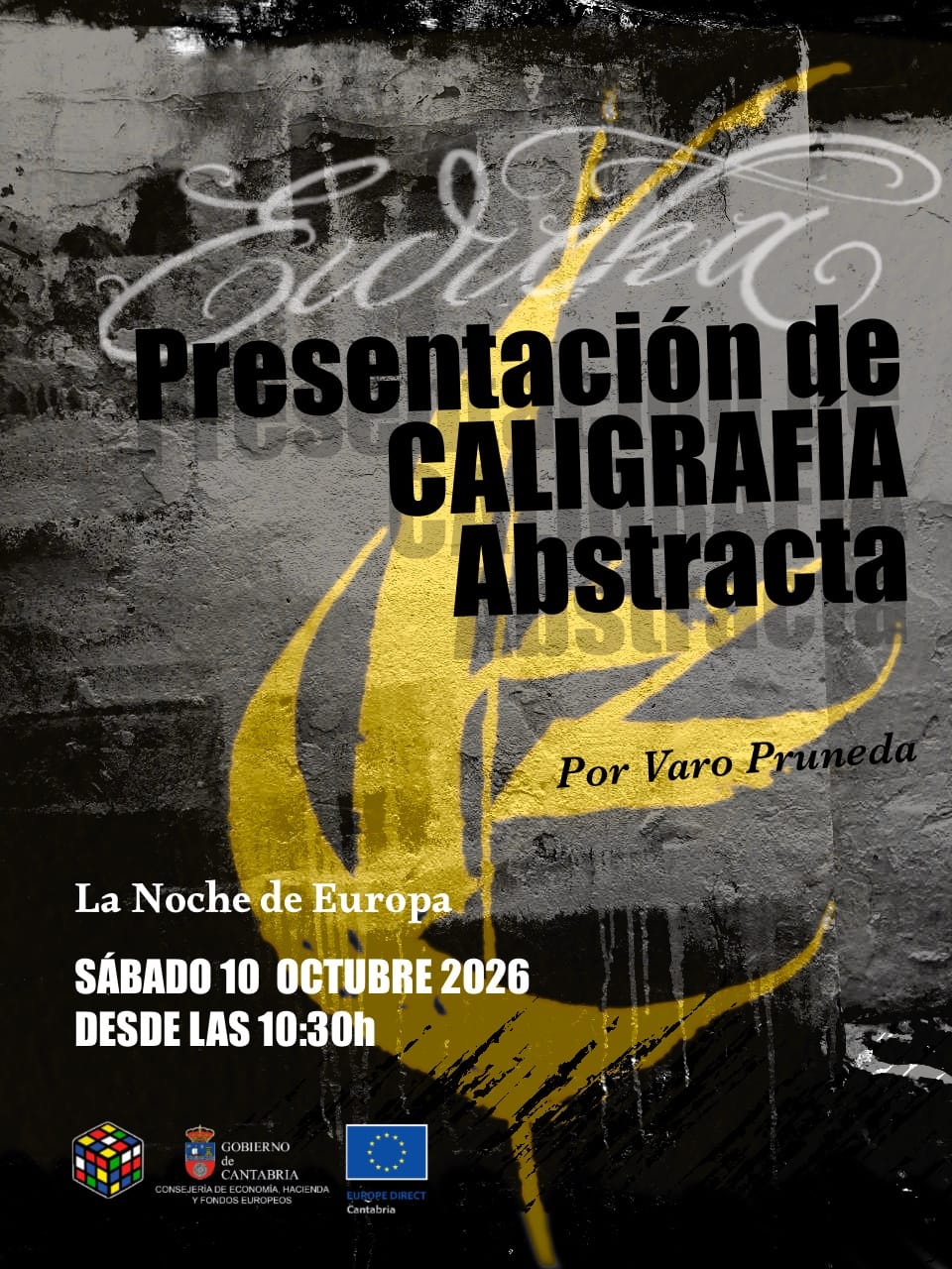 Presentación en muro de caligrafía abstracta por Varo Pruneda
