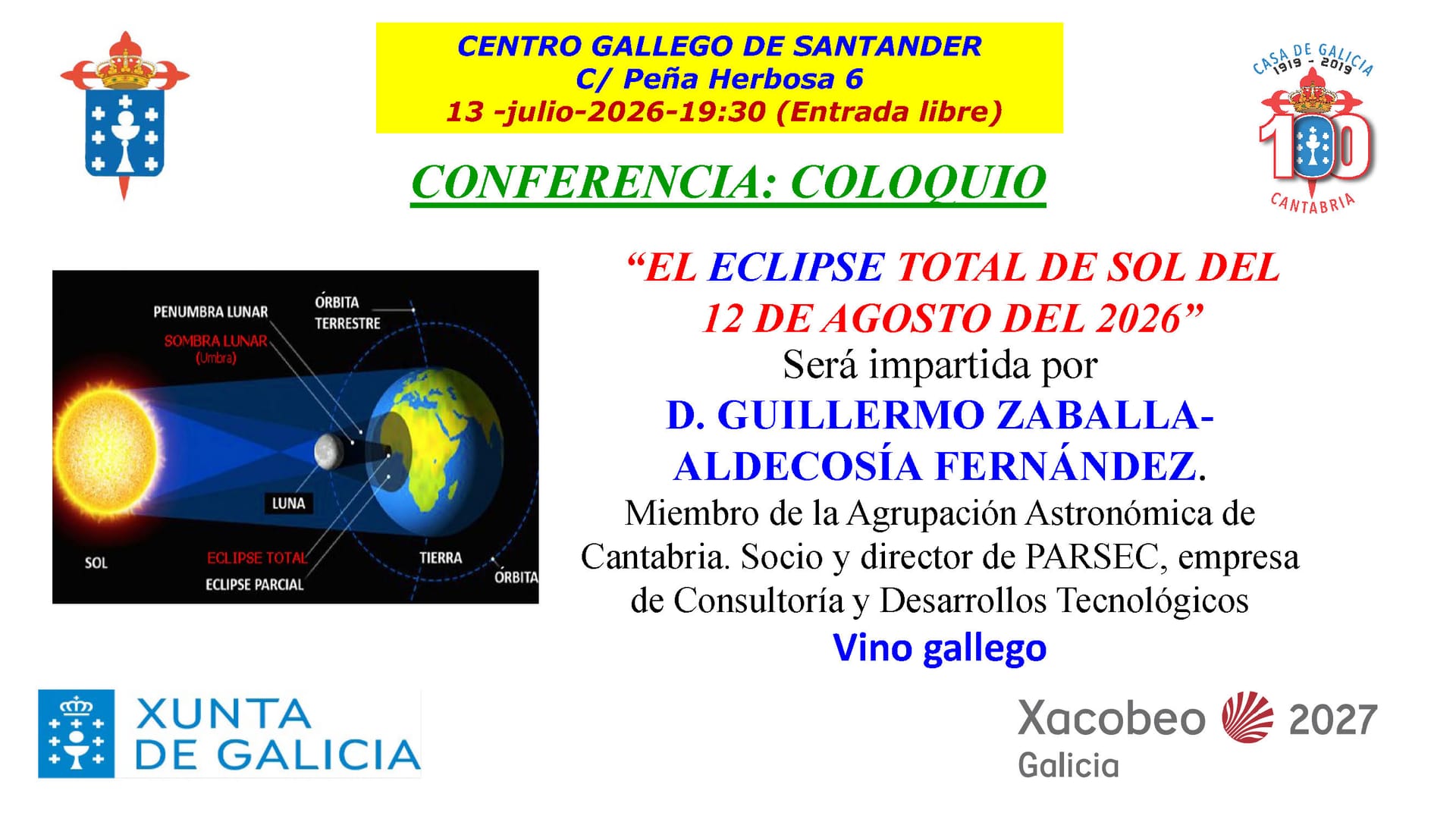 Conferencia-colóquio 'El eclipse total de sol del 12 de agosto del 2026'