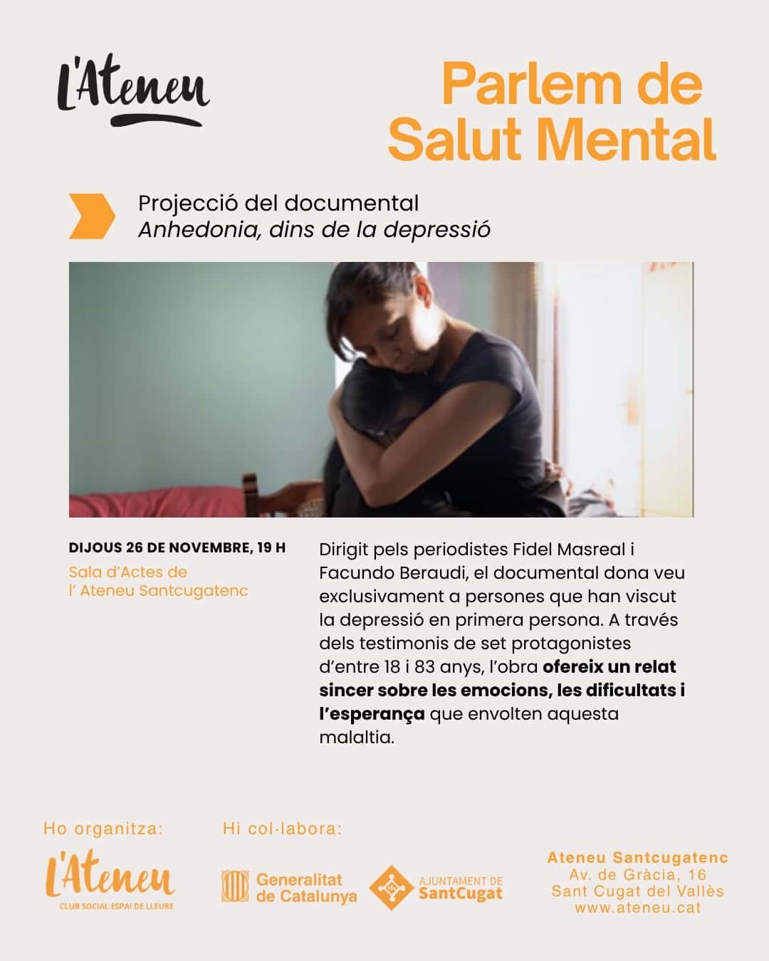 Parlem de salut mental. Projecció del documental 'Anhedonia, dins de la depressió'