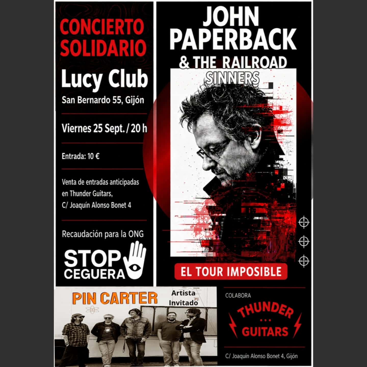 Concierto solidario de John Paperback & The Railroad Sinners con Pin Carter