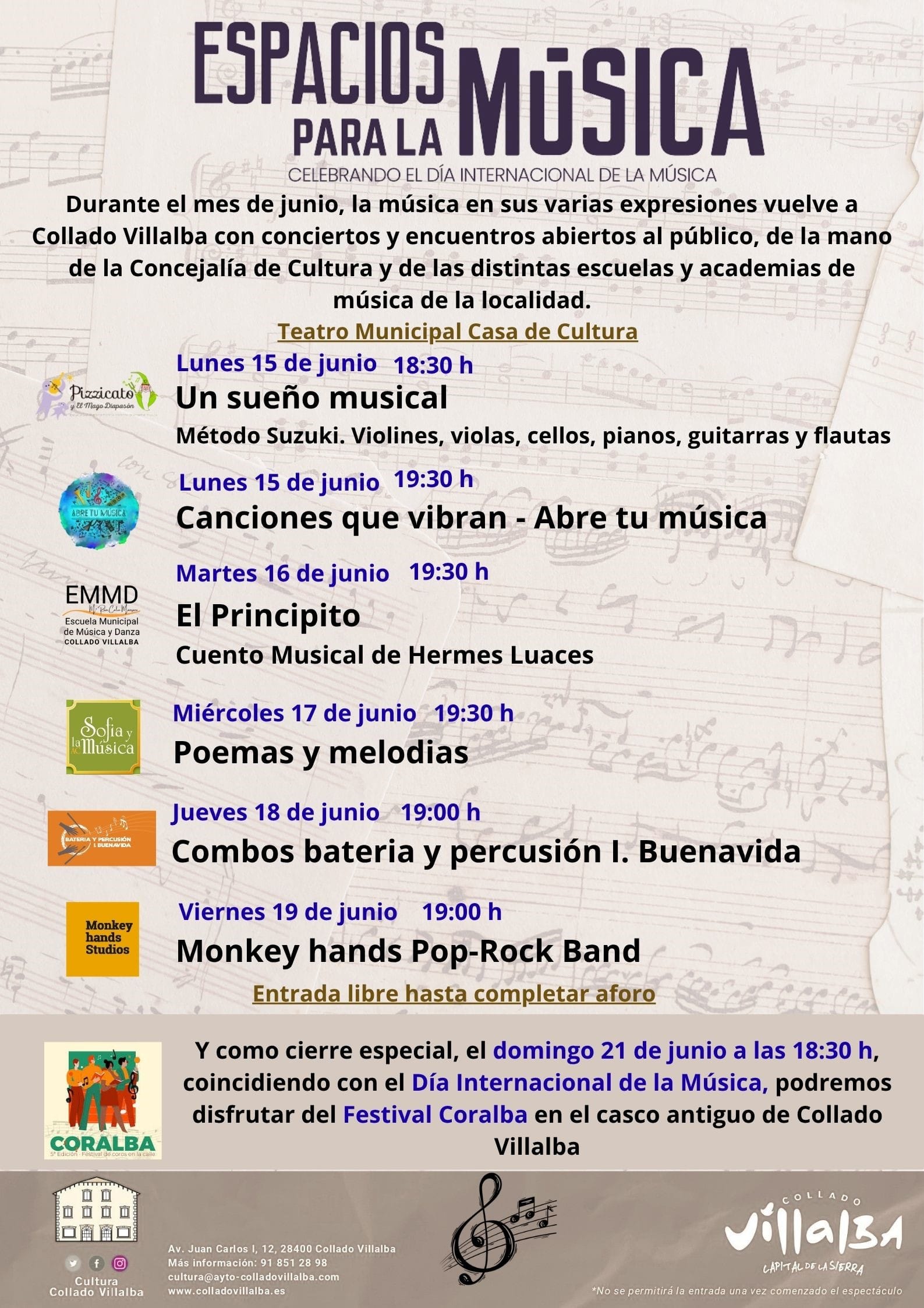 Espacios para la Música y Coralba llenan junio