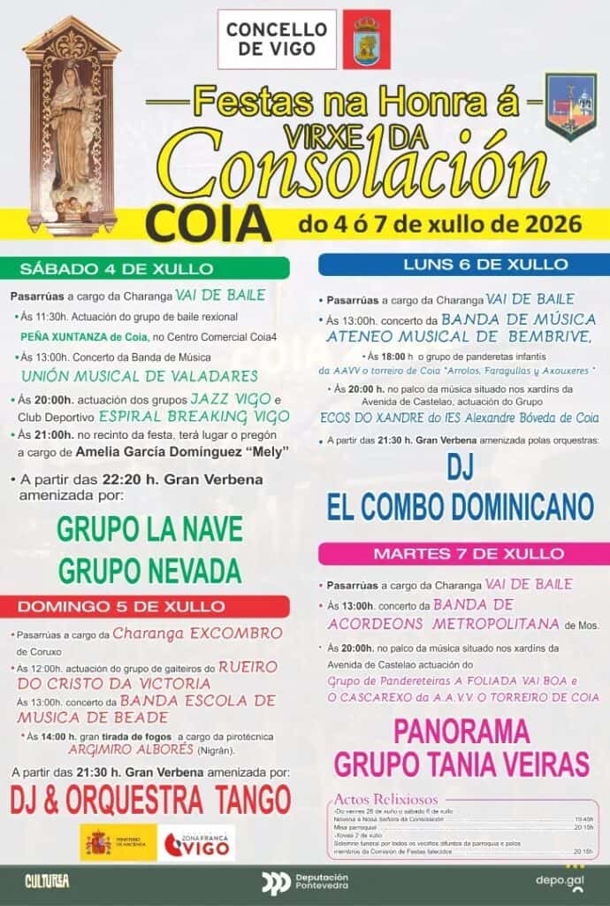 Guía de las Fiestas de Coia 2026: verbenas y atracciones