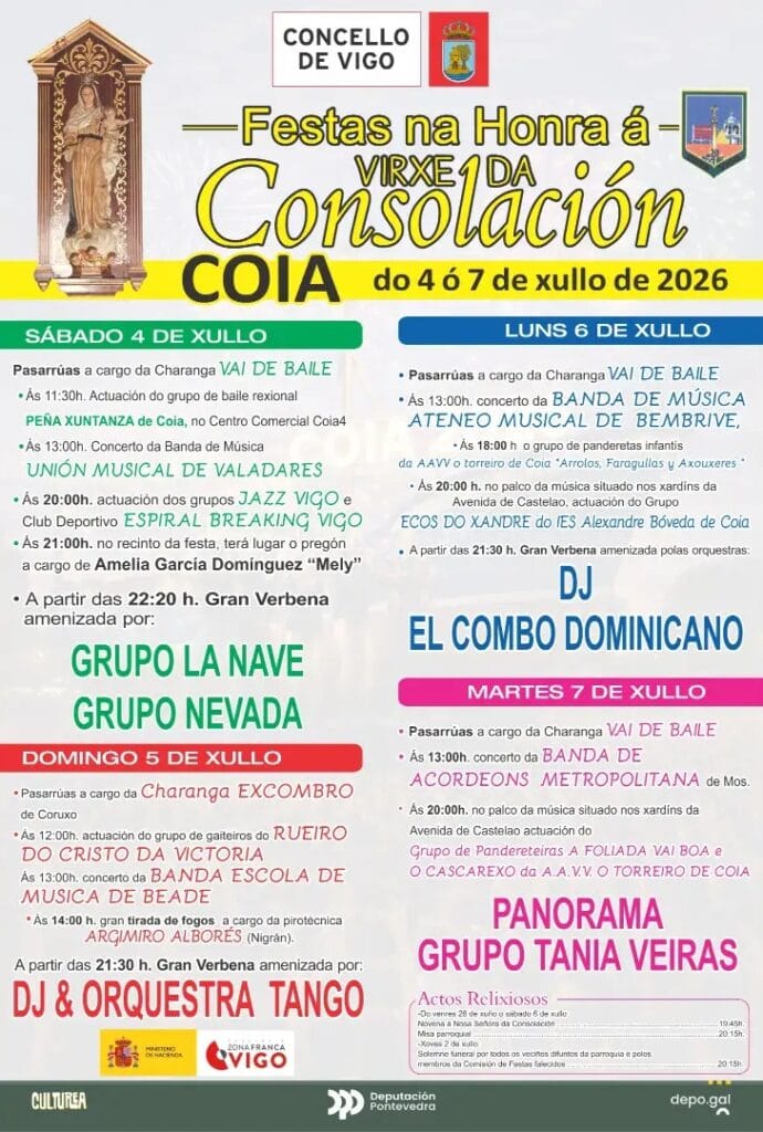 Guía de las Fiestas de Coia 2026: verbenas y atracciones