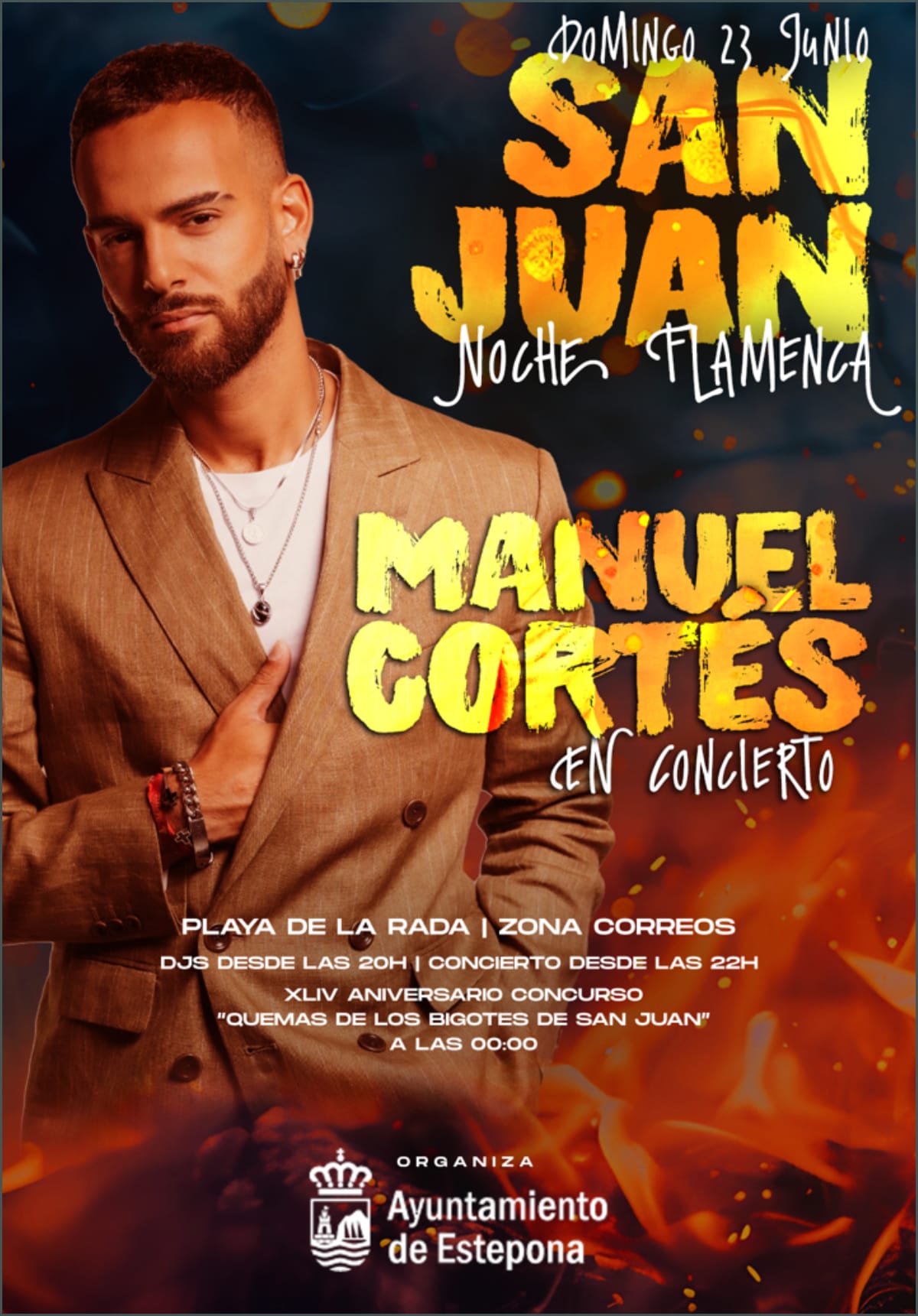 San Juan en Estepona: bigotes, concierto y juás