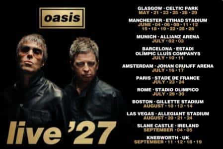 Oasis vuelve a Barcelona en 2027: dos noches y un registro