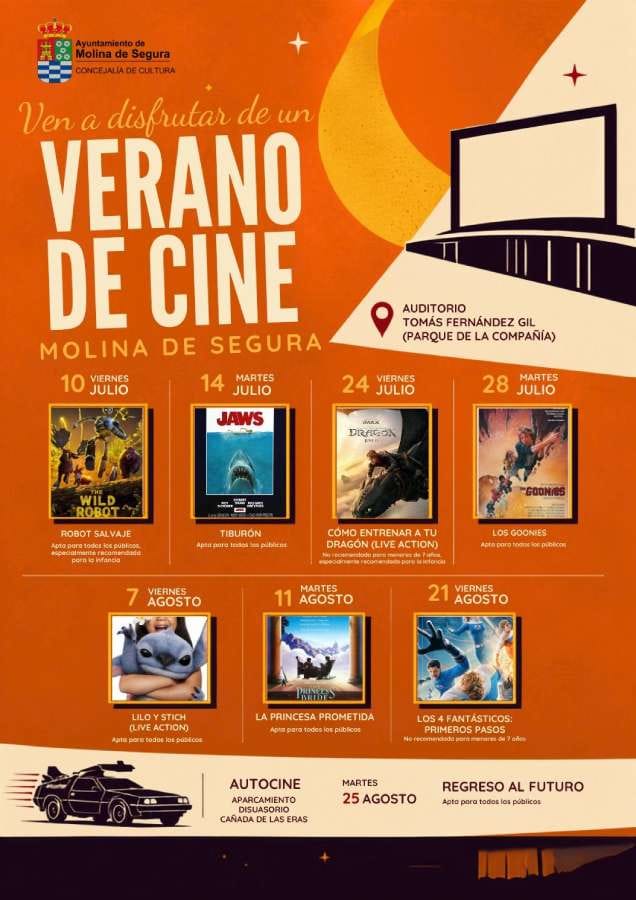 Cine de verano gratis en Molina de Segura este 2026