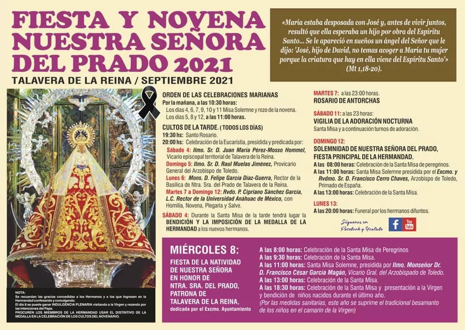 Virgen del Prado: programa del 3 al 8 de septiembre