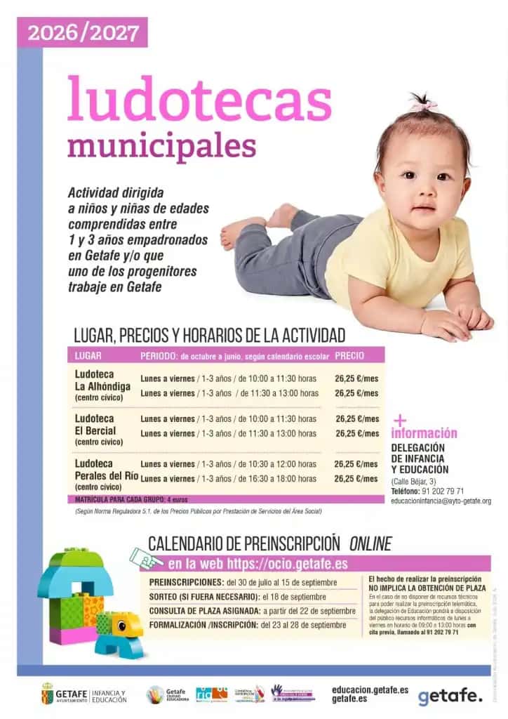 Ludotecas municipales: preinscripción del curso 2026/2027