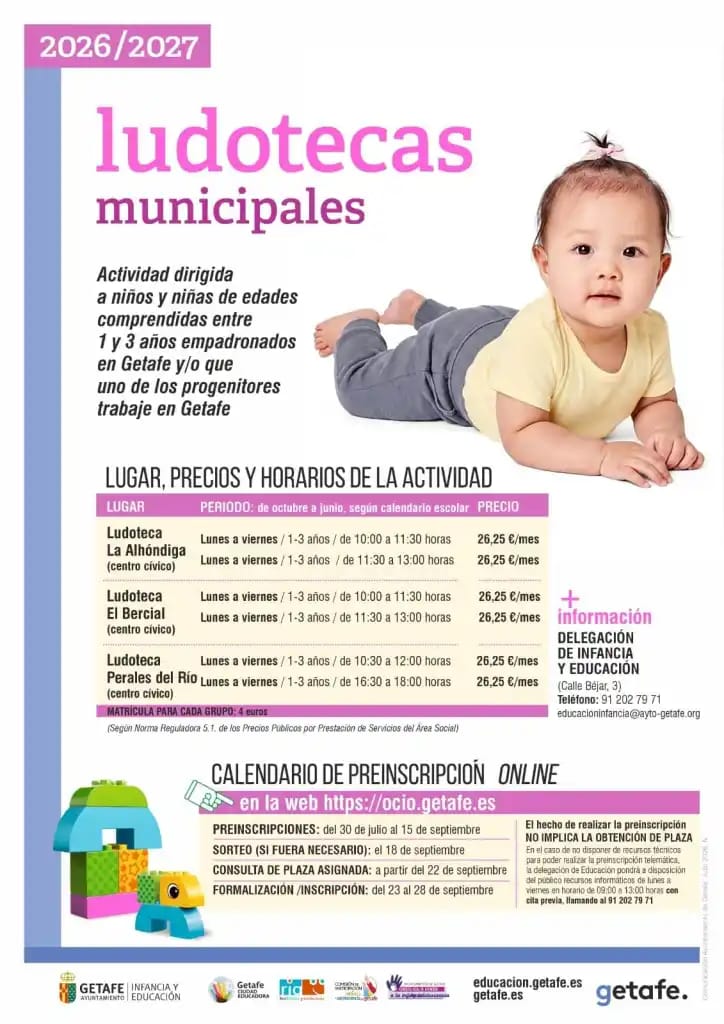 Ludotecas municipales: preinscripción del curso 2026/2027