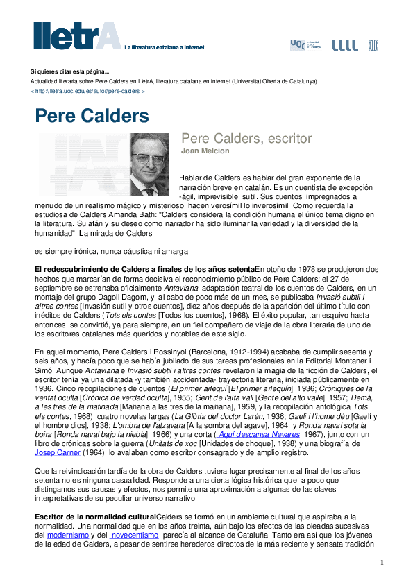 El meu clàssic: Pere Calders