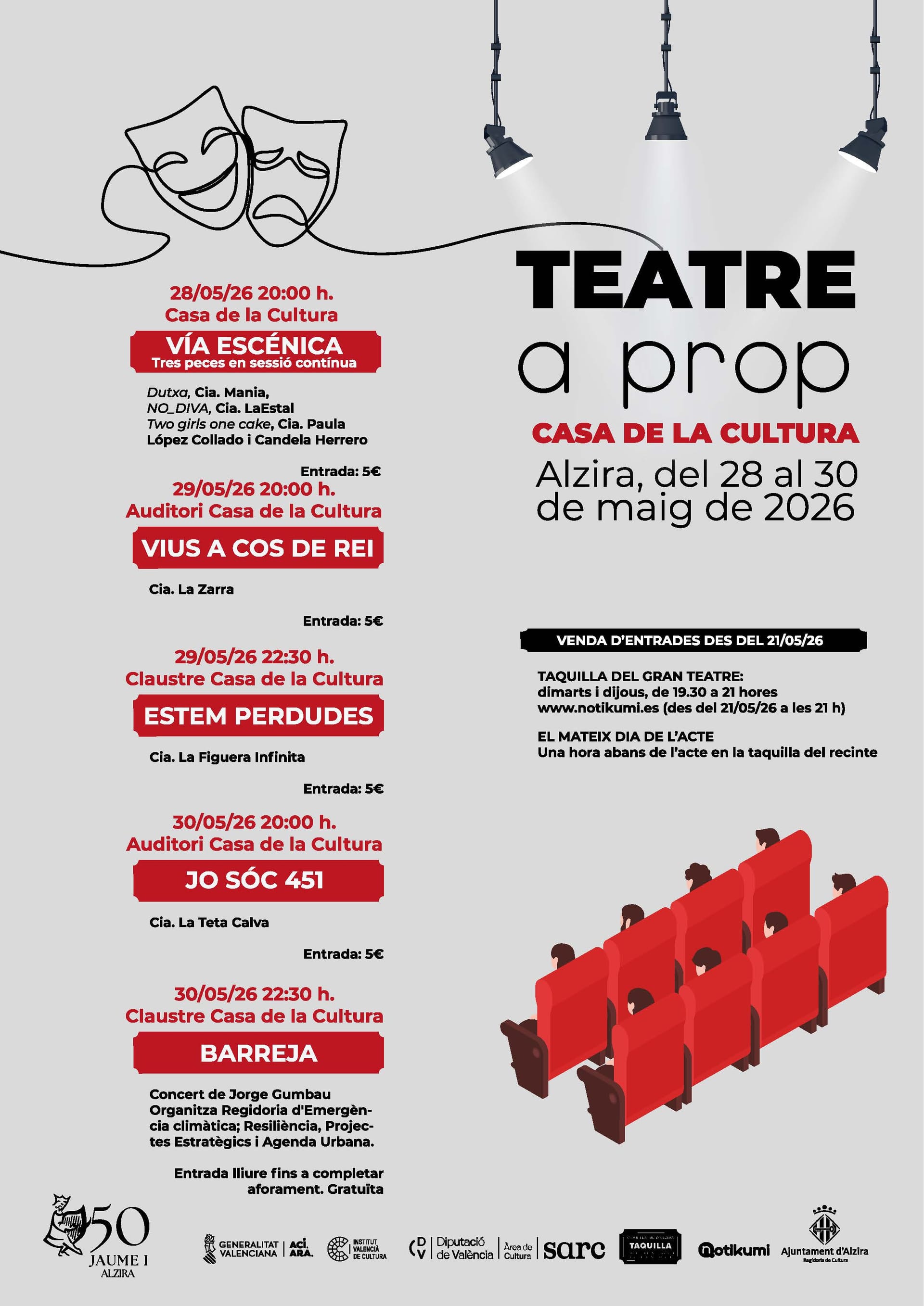 Teatre a Prop: cinco citas en la Casa de la Cultura
