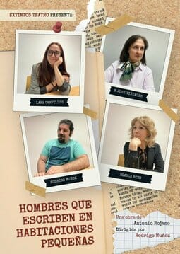 Hombres que escriben en habitaciones pequeñas