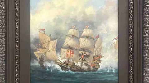 Exposición del cuadro La Naval de Manila de Augusto Ferrer-Dalmau