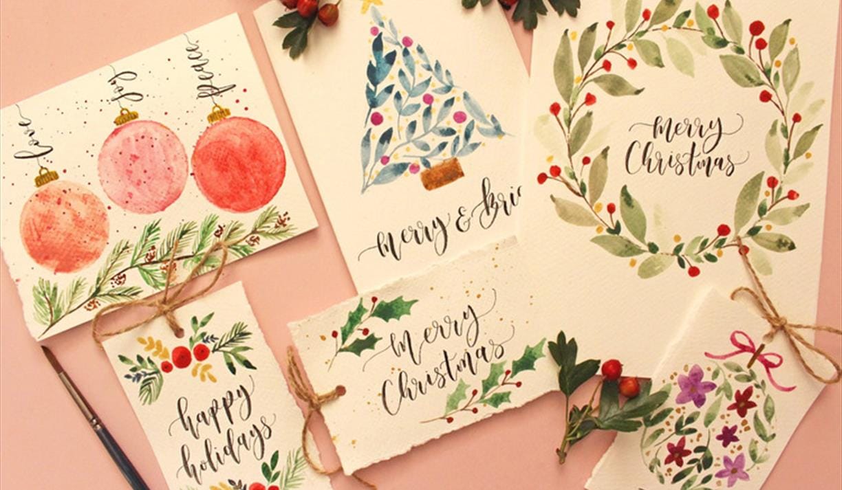 Christmas Watercolour Cards + Brush Lettering Workshop